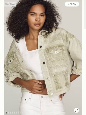 By Anthropologie Denim Lace Trucker Jacket